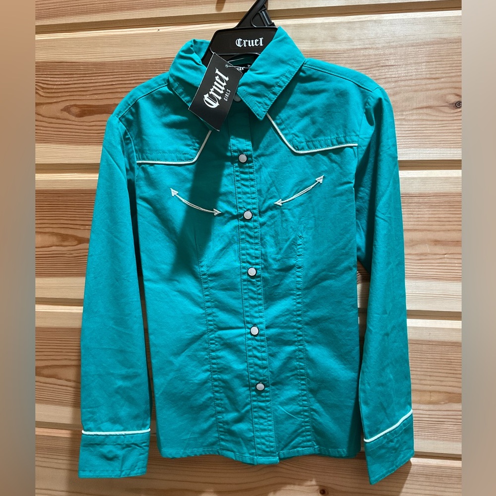 Cruel girl turquoise long sleeve button up